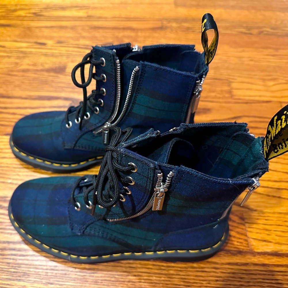 Doc Martens Air Wair plaid boots.  Ladies size 10. Men’s size 9.
